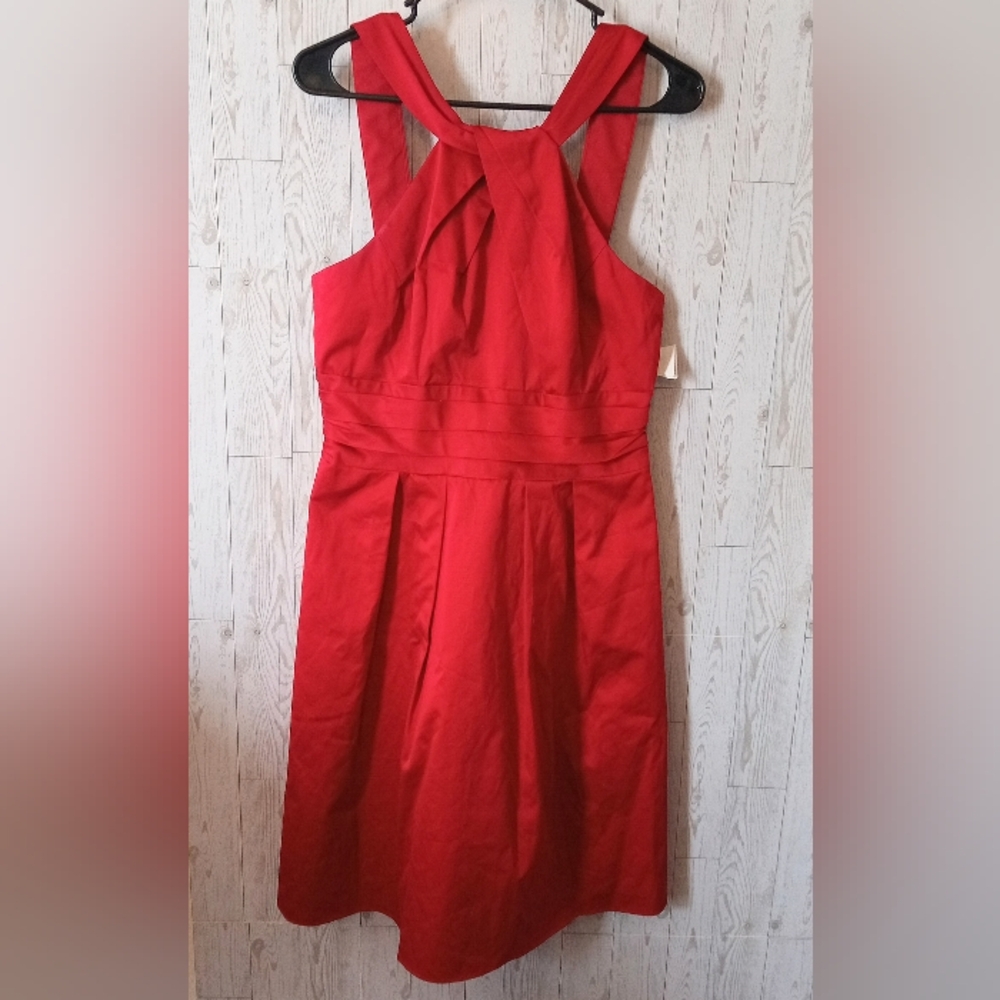 David's Bridal Cross-Back Midi Dress Apple Color Women's Size 10 NWT Style#83690